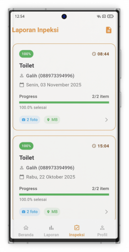 Tampilan Inspeksi Aplikasi